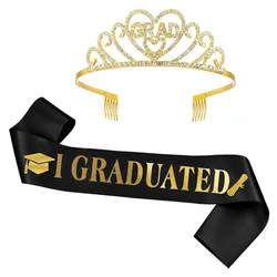 2024 corona glitterata con fascia in raso graduato per la decorazione della festa di laurea palloncini Photo Booth puntelli forniture graduate per scapolo