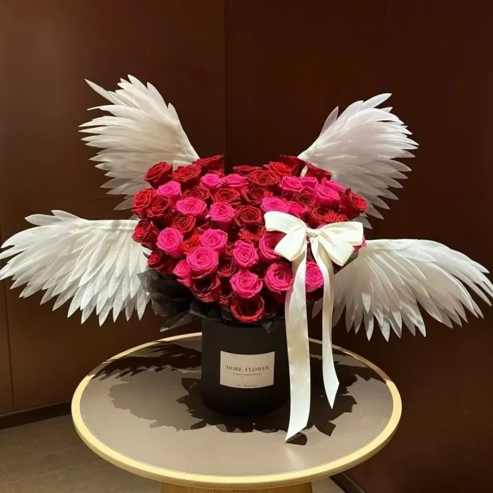 White Angel Wing Electric Opening Device Simulated Electric Openable Wings DIY Bouquet Decor Pearl Cotton Wings Festival