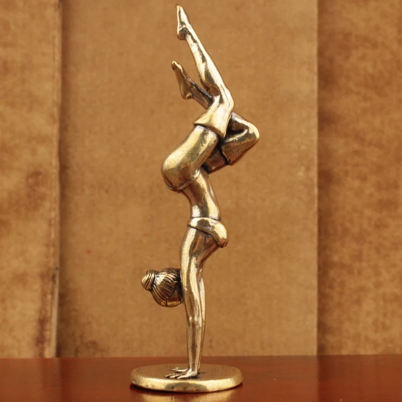 1Pcs Miniatures Desktop Ornament Statue Brass Yoga Headstand Beauty Model Figurines Home Decoration Accessories