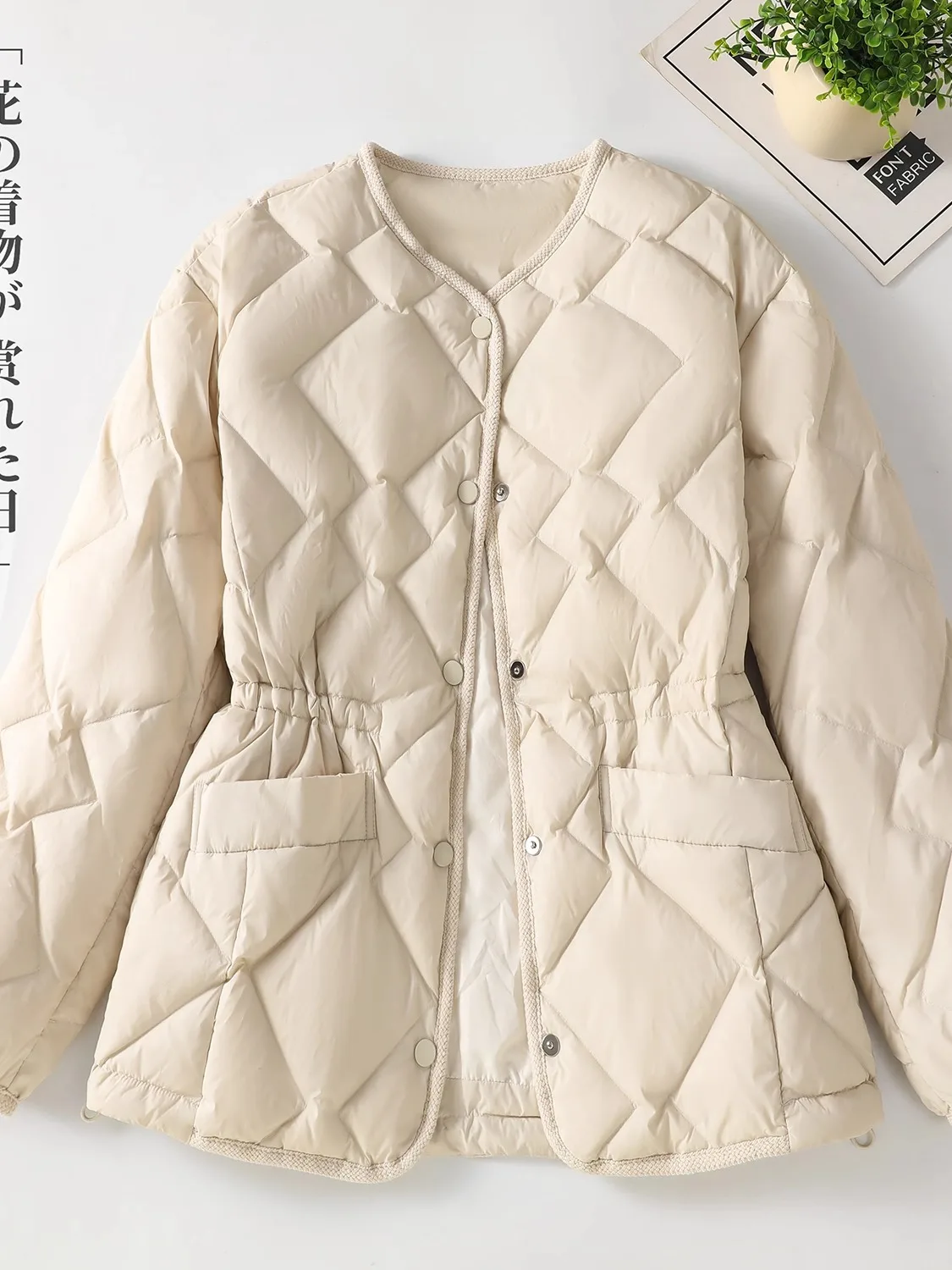 

Ele Lightweight Quilted down Cotton Jaet Women's Winter Faion Slimming Warm Versatile Open Cardigan Cotton Top