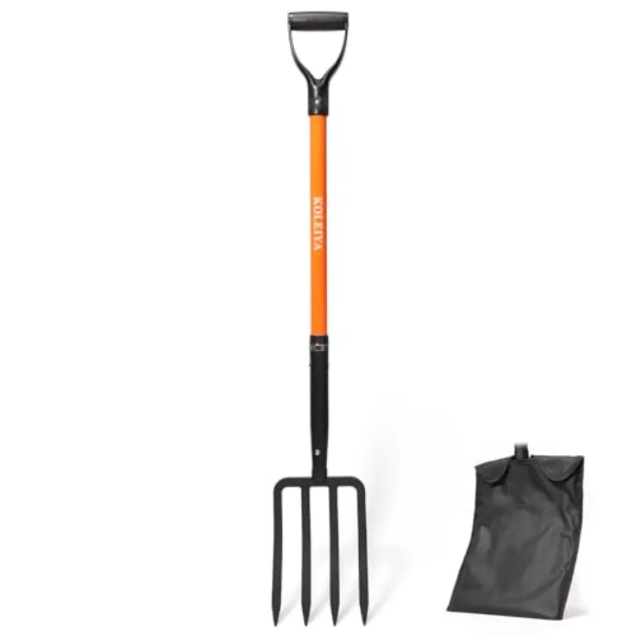 KOLEIYA 4-Tine Garden Fork, Heavy Duty Pitch Fork for Gardening, Digging Fork and Spading Fork for Loosening Soil, Compost Fork
