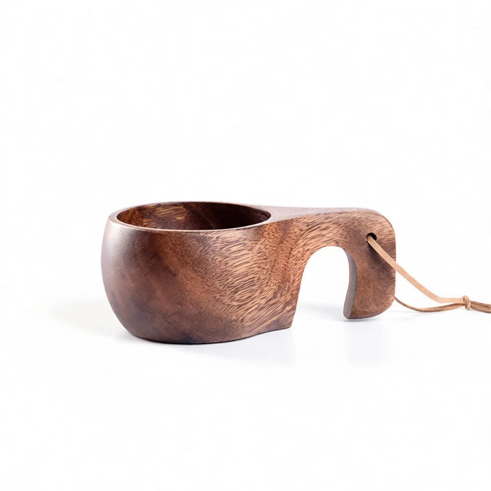 Handcrafted Solid Wood Mug Organic Walnut Acacia Timber Coffee Cup Portable Rustic Tea Drinking Vessel Kitchen Decor