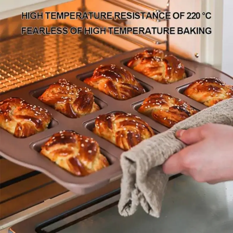 Non-Stick Baking Pan with 8 Molds, Home Use Mini Loaf Pans, Oven Compatible Toast, Muffin, and Cupcake Mold Baking Tools.