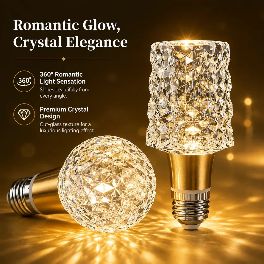 E27/E14 Acrylic Crystal LED Bulb High CRI Ra97 3000K‑6000K for Corridor Balcony Cafe Bar Villa Cabinet Study Decor Lamp Cabinet