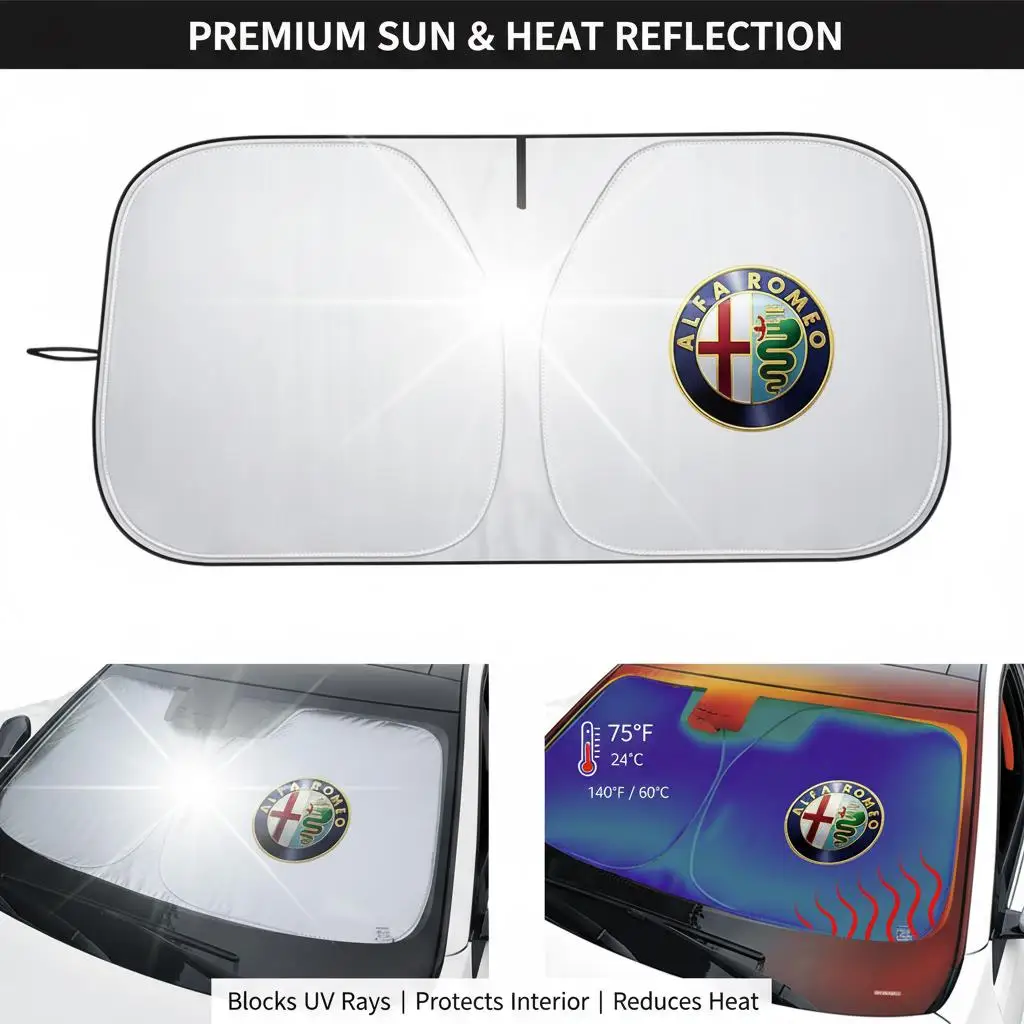For Alfa Romeo Giulia Stelvio Giulietta 156 159 147 Mito Tonale GT Windshield Sunshade Sunvisor Protector Foldable Blocks UV Ray
