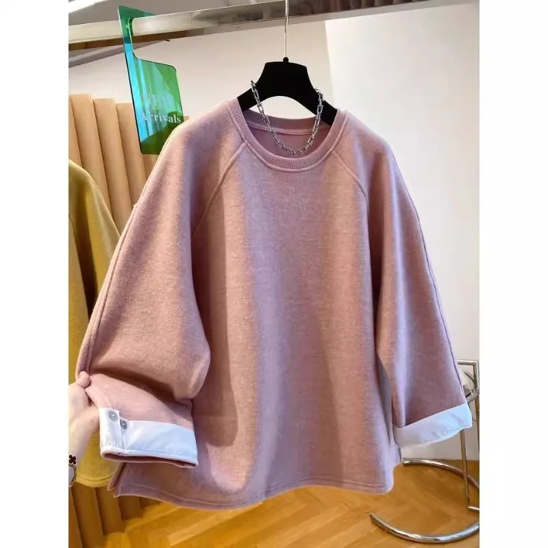 

Корейская толстовка с капюшоном на флисовой подкладке, свободного кроя, с имитацией двухслойности, осенне-зимняя, из полиэфирного волокна, детская