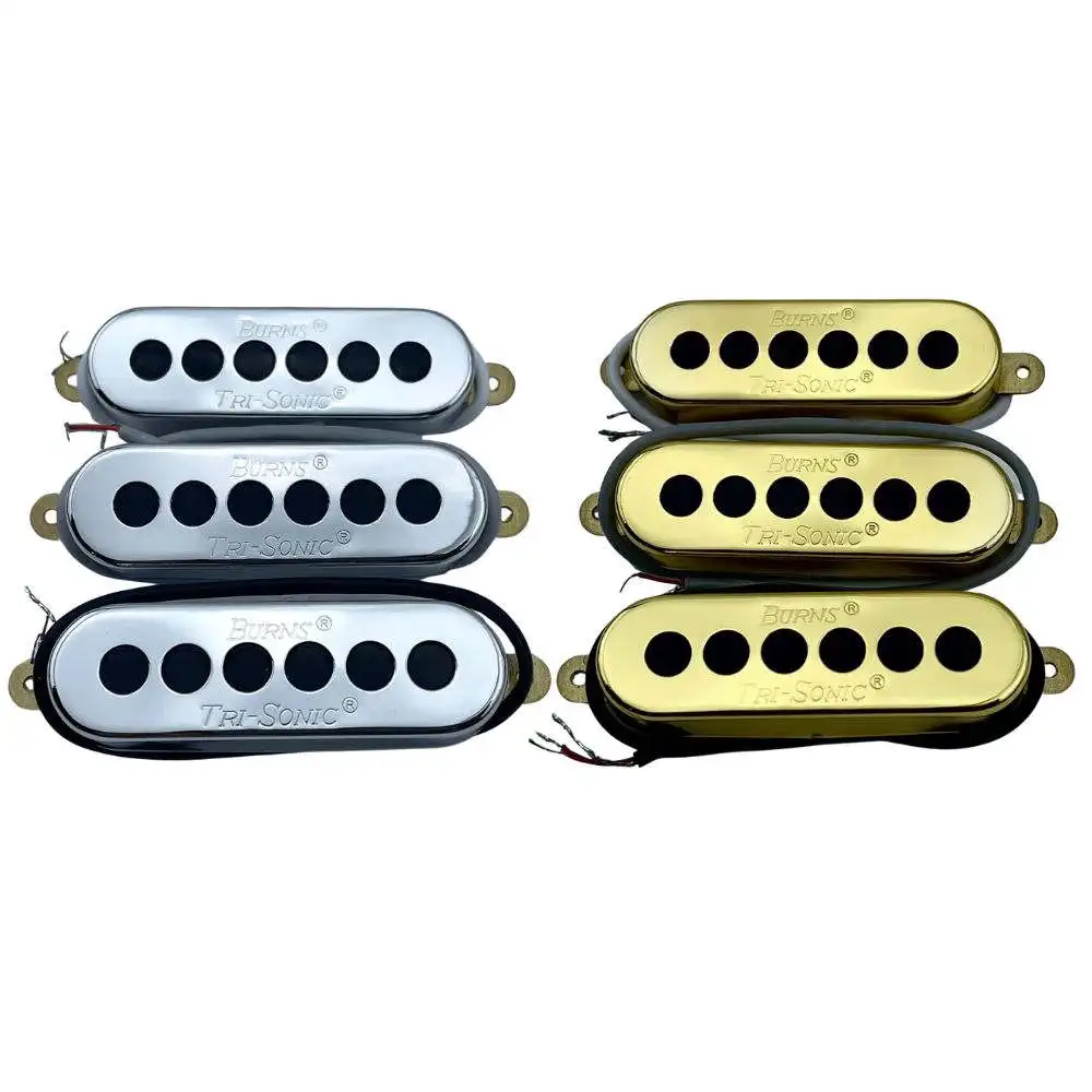 1 Set Genuine Burns Tri-Sonic Single Coil Alnico V SSS Gold ChromePickups For Electric Guitar