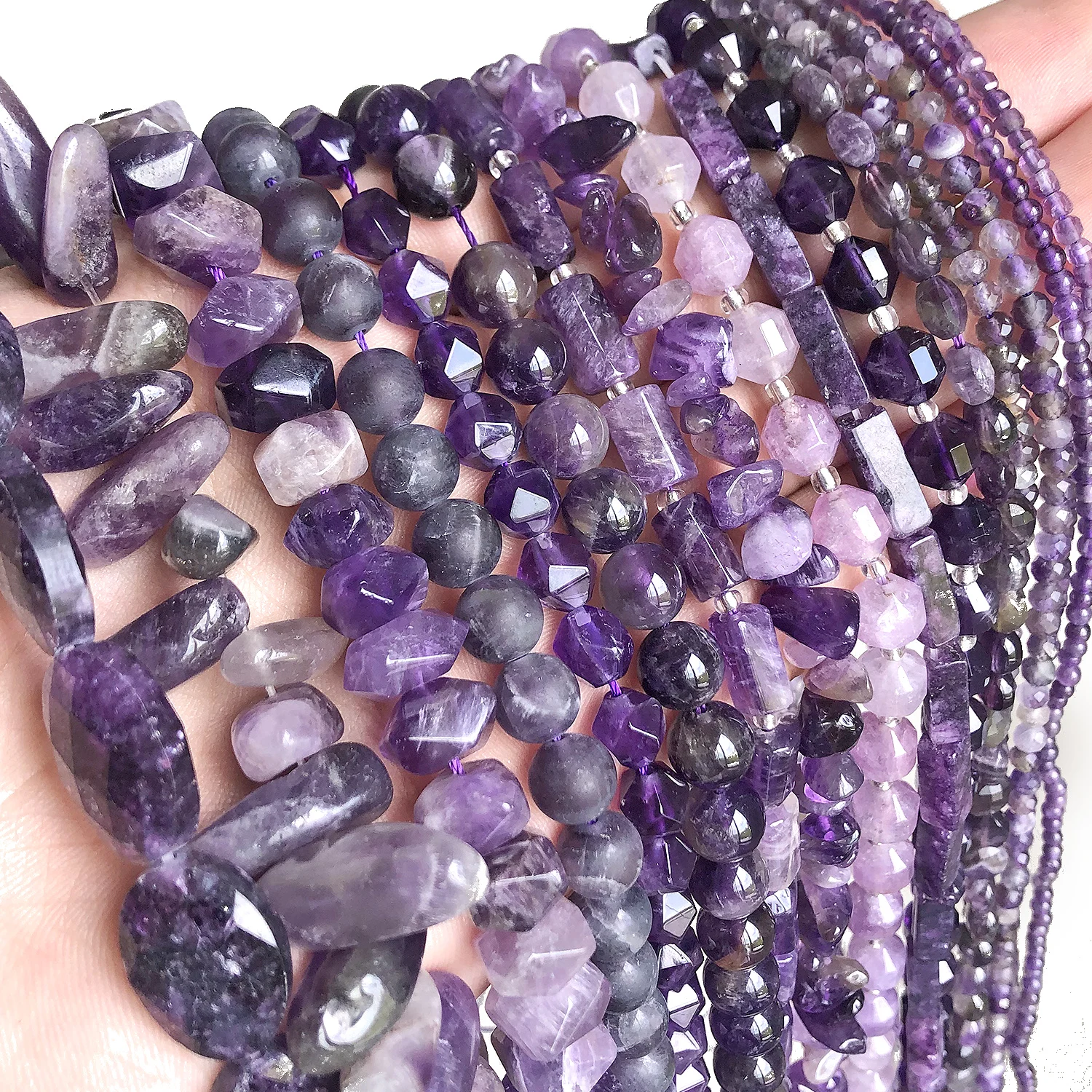 Natural Amethysts Purple Crystal Quartz Round Faceted Matte Irregular Gem Stone Beads For Jewelry Making Diy Bracelet Necklace