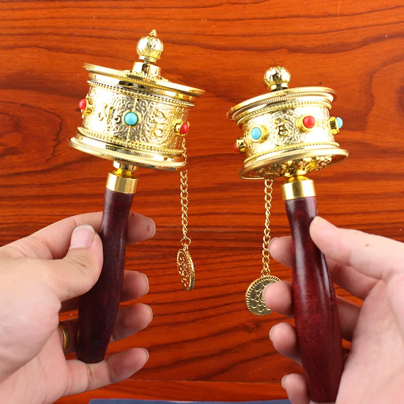 Roue de prière tibétaine de 6 cm, portable, artistique, avec le Sutra des Six Caractères de la Vérité Bouddhiste