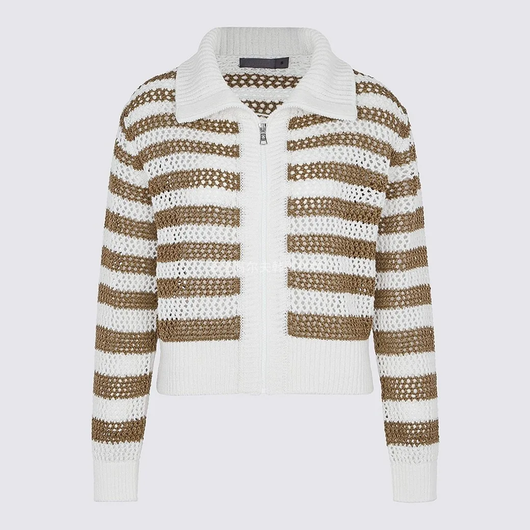 Women's Golf Jacket 2026 Summer New Original Korean Striped Mesh Breathable Collar Sun Protection Knitted Lightweight Polyester - view 3
