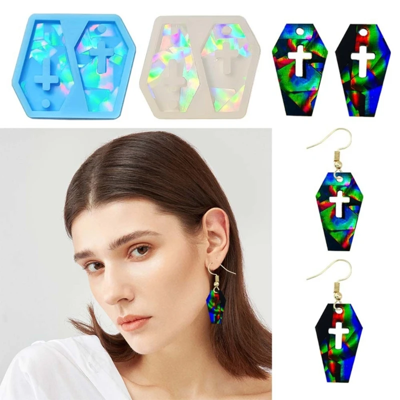 Holographic Resin Silicone Mold DIY Hexagonal Cross Earring Keychain Pendant Mould Light and Shadow Crystal Epoxy Molds