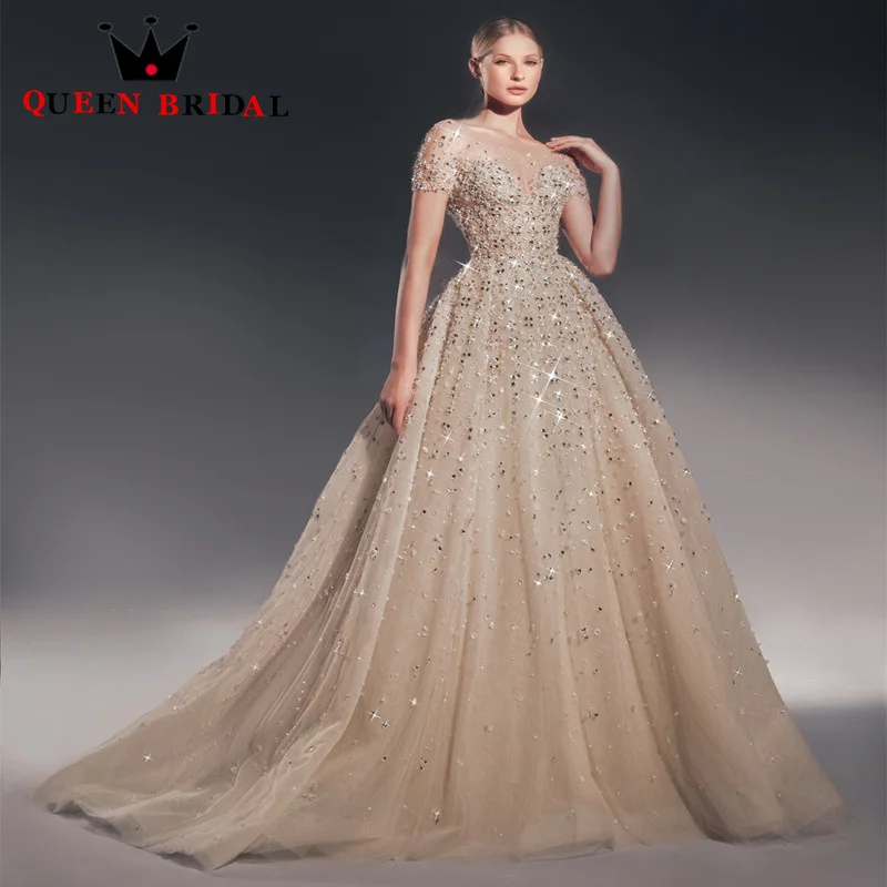 Charming Elegant Crystal Sequined Wedding Dresses 2023 New Luxury V Neck Bridal Ball Gowns Vestido De Noiva Custom M36J