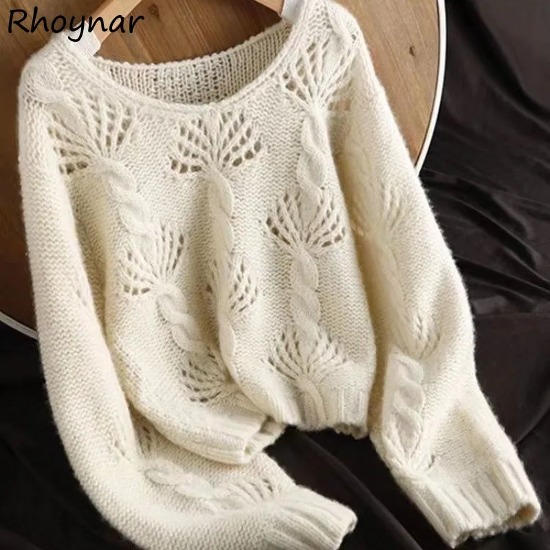 

Pullovers Women Tender Chic Hollow Out Sweaters Autumn Winter Loose Vintage Aesthetic Knit Tops Stylish Cute College Daily Basic