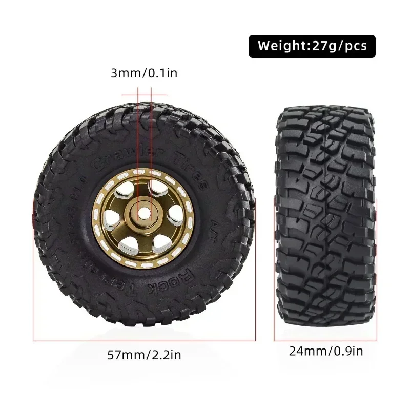 Jeu de pneus de roue à billes en métal, 57mm, 1.0 pouces, pour voiture sur chenilles 1/18 1/24 RC TRXS 4M SCX24 AX24 FCX24, pièces de mise à niveau, accessoires, 4 pièces