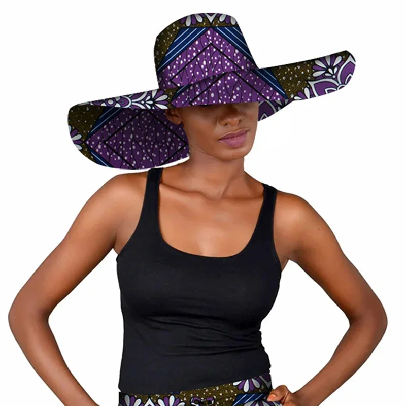 African Fashion Style Cap Hat for Women Handmade Ankara Print Summer Big Hats Cotton Fabric One Size WY5242