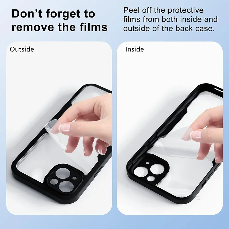 360 Full Body Protection Case For iPhone 15 14 13 12 11 Pro Max X XR 7 8 Plus SE 2020 Front Screen Shockproof Cover