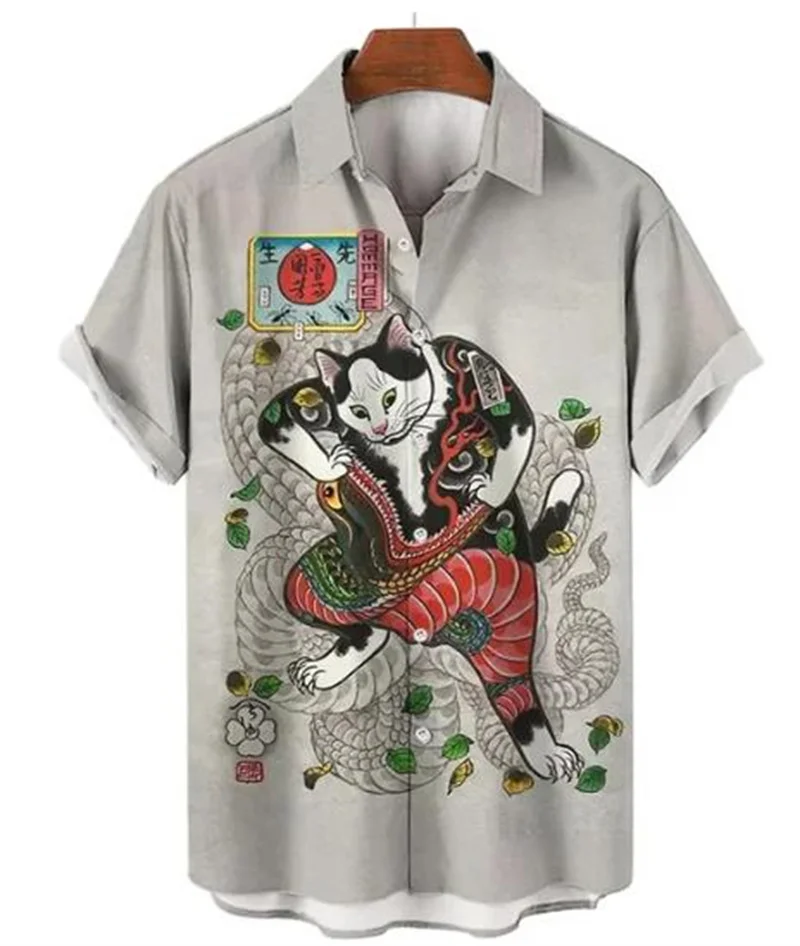 

Hawaiian shirts for men and women 3d version Japanese samurai wildcat shirt original long sleeve short sleeve t-shirt for boys