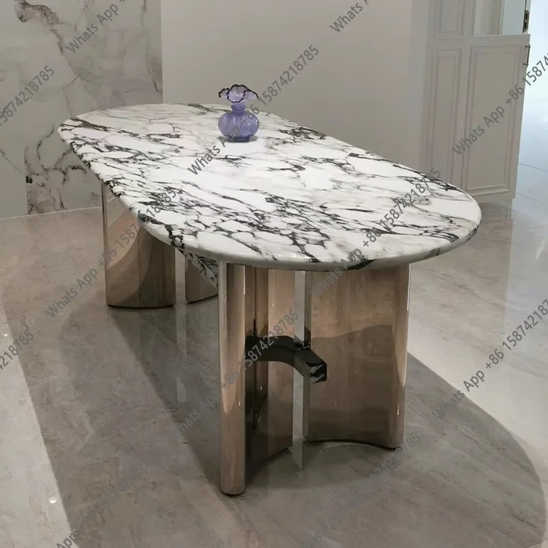 

ПК французский мраморный обеденный стол из нержавеющей стали высокого класса бытовой овальный свет роскошный дизайнер