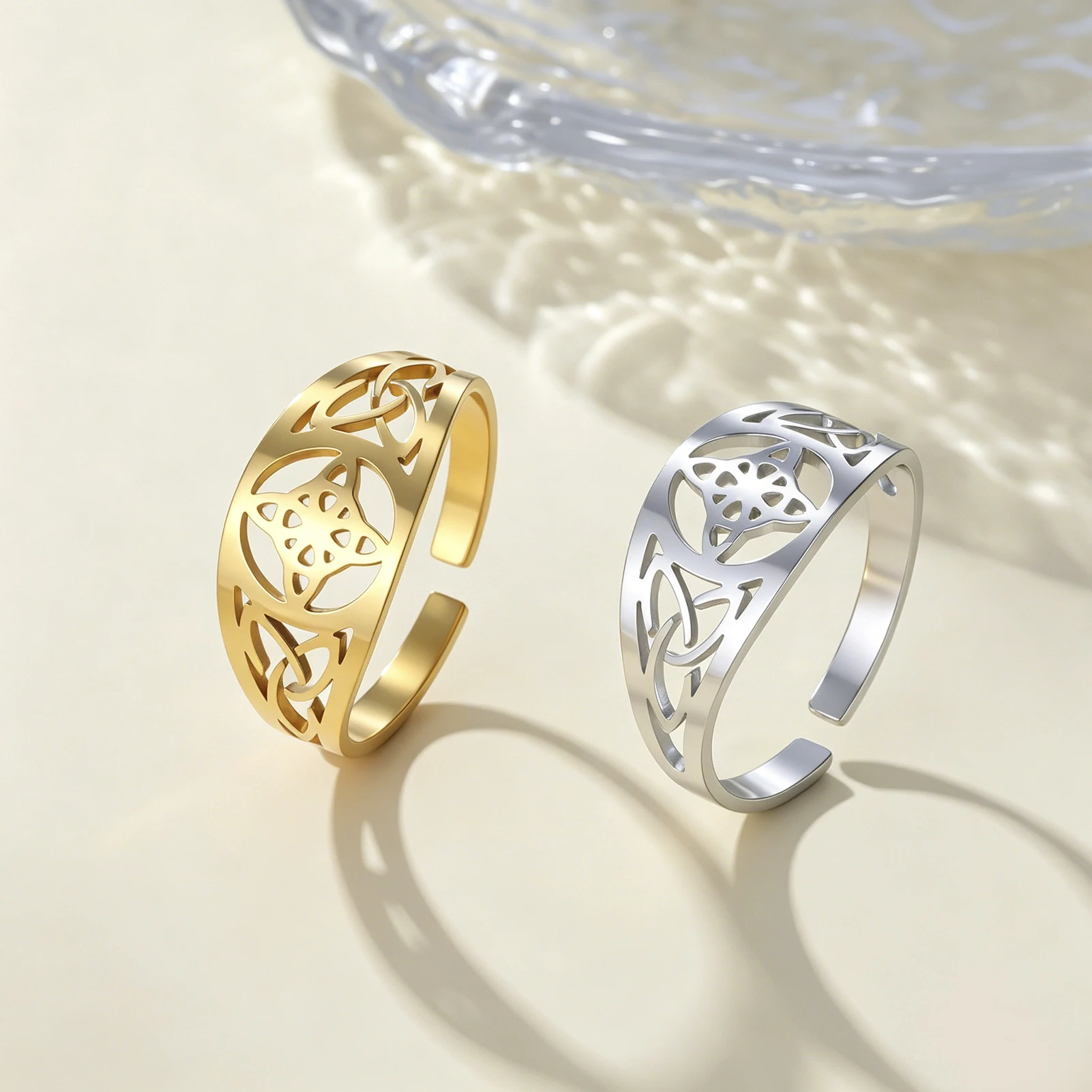 LIKGREAT Witch Knot Open Ring Stainless Steel Adjustable Women Men Rings Retro Witchcraft Symbol Finger Ring Jewelry Gift