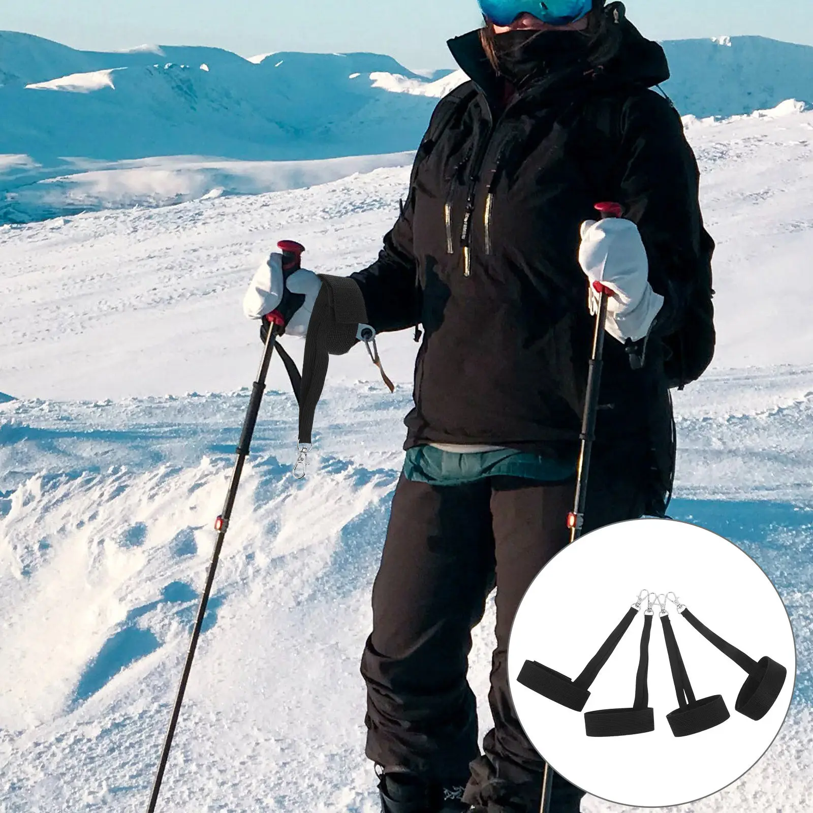 

2 пары эластичных черных ремешков для лыжных перчаток с защитой от потери, регулируемые, с пряжкой, для сноуборда, лыжного спорта, альпинизма и активного отдыха