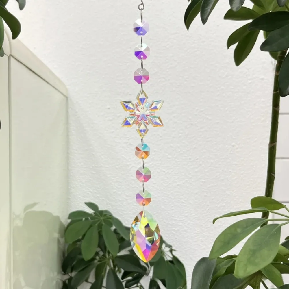 Snowflake Christmas Tree Decorations Car Pendant Crystal Sun Catcher Garden Ornament Rainbow Maker Crystal Pendant