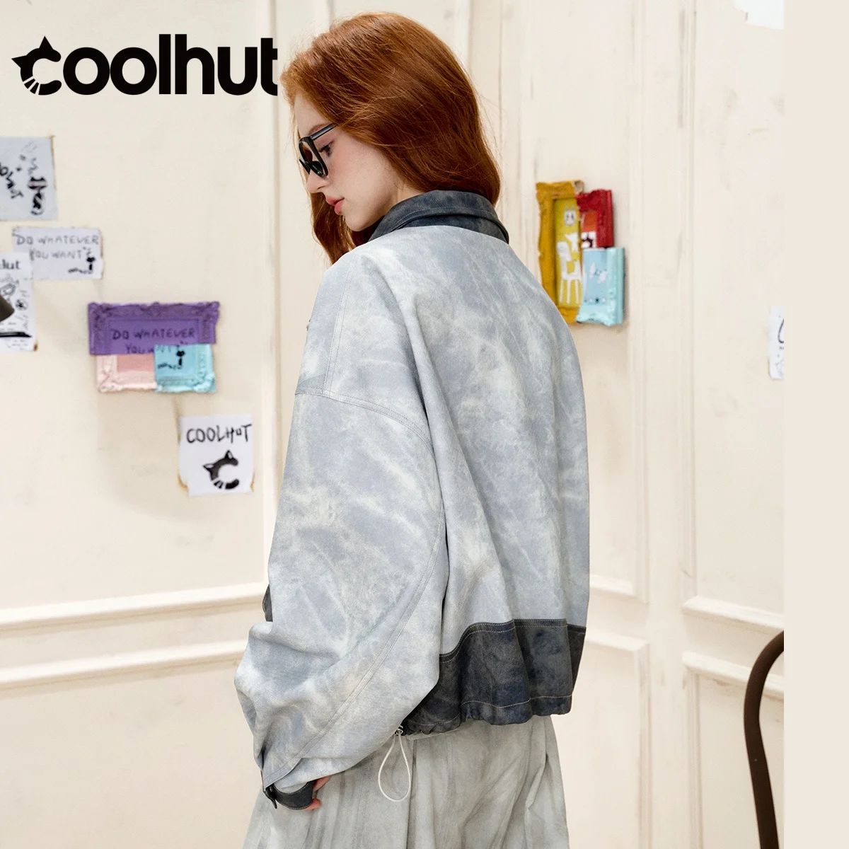 COOLHUT 2025 New Arrival Women's Vintage Denim Jacket Short Length Slim Fit Contrast Pocket Petite Utility Casual Fall Outerwear