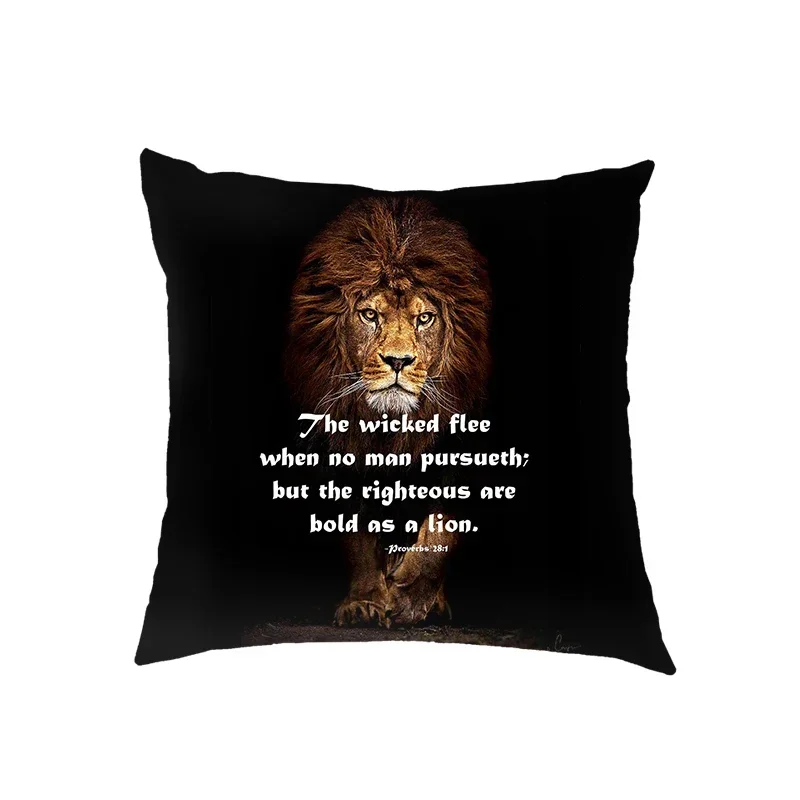 With God All Things Are Possible Cushion Cover Lion Wolf Tiger Christian Bible Verse Pillowcase Sofa Throw Pillow Case Covers