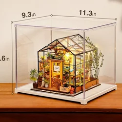 Robotime Rolife Dust Cover Stackable Acrylic Display Case with Door Dustproof Prevention for Miniature House Building Sets