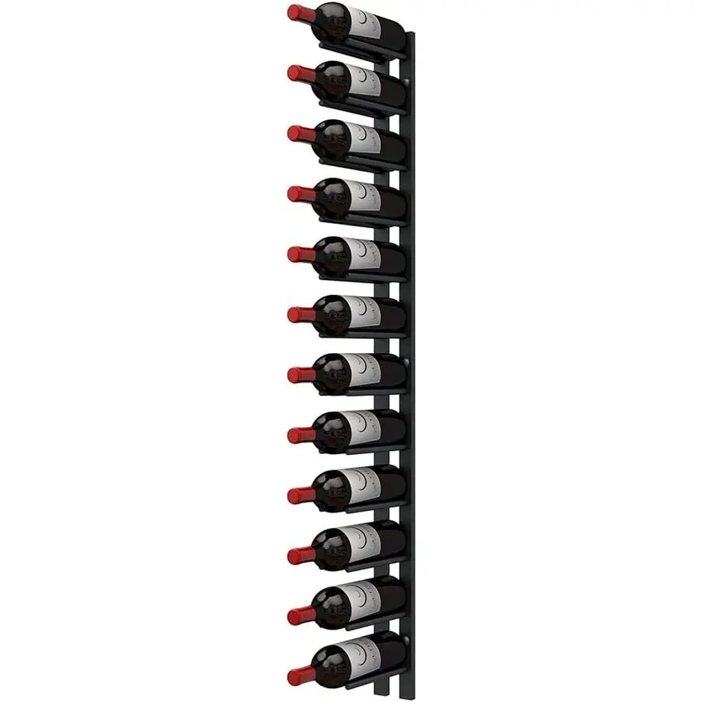 Wall Mounted Wine Rack Cork-Out (4 Foot, Matte Black, 12 Bottles) - Minimalist Metal Wine Storage for Home Bar, Kitchen, Dining