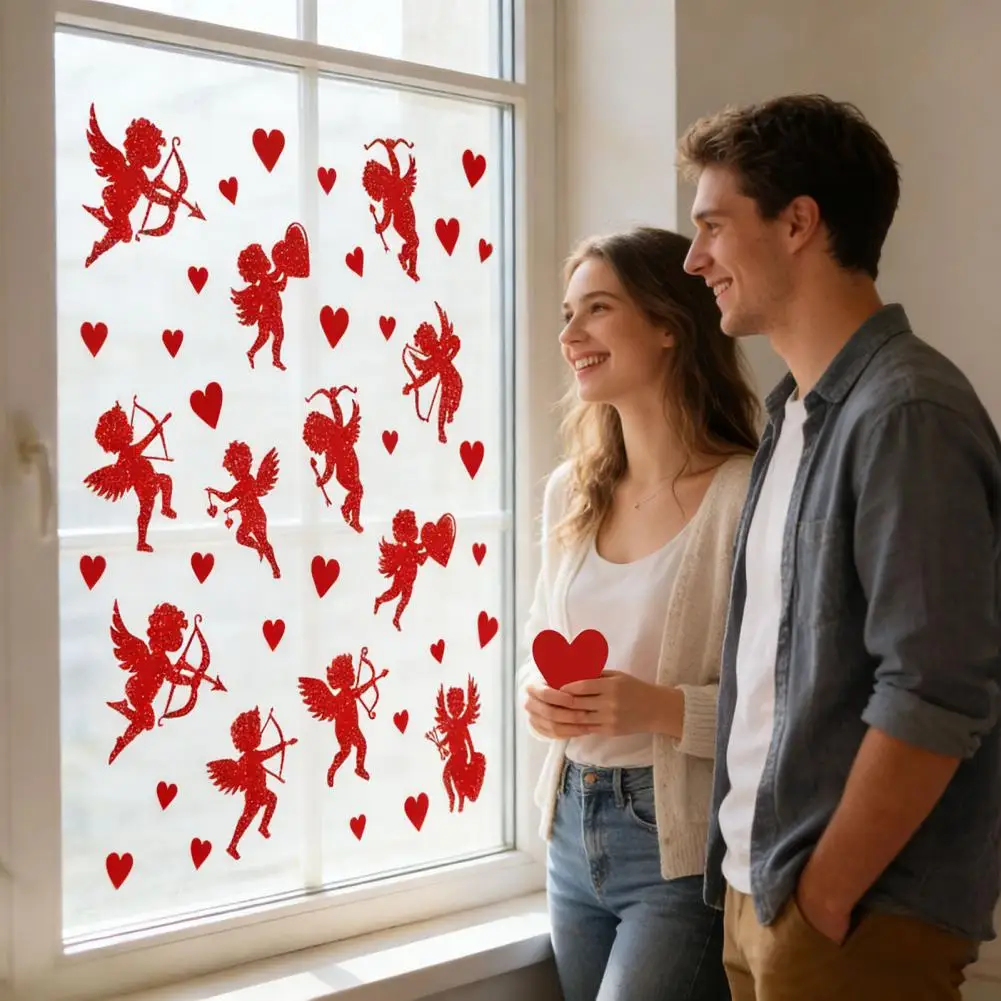 

Holiday Window Clings 50 Pcs Glitter Cupid Window Clings Heart Valentine Stickers Wedding Holiday Party Decor for Celebrations