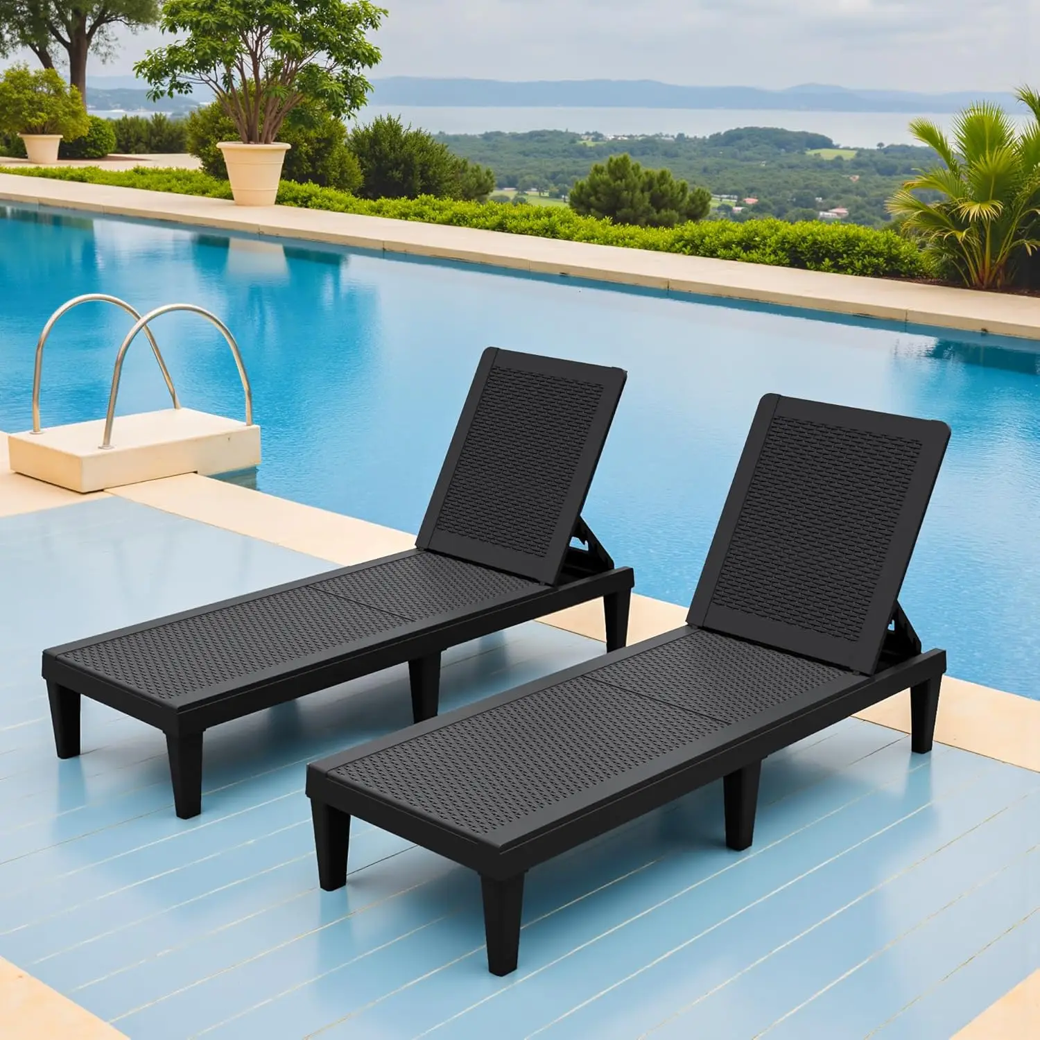 

2-Piece Adjustable Outdoor Chaise Lounge Set, Waterproof PP Sun Loungers for Garden Pool Beach Patio