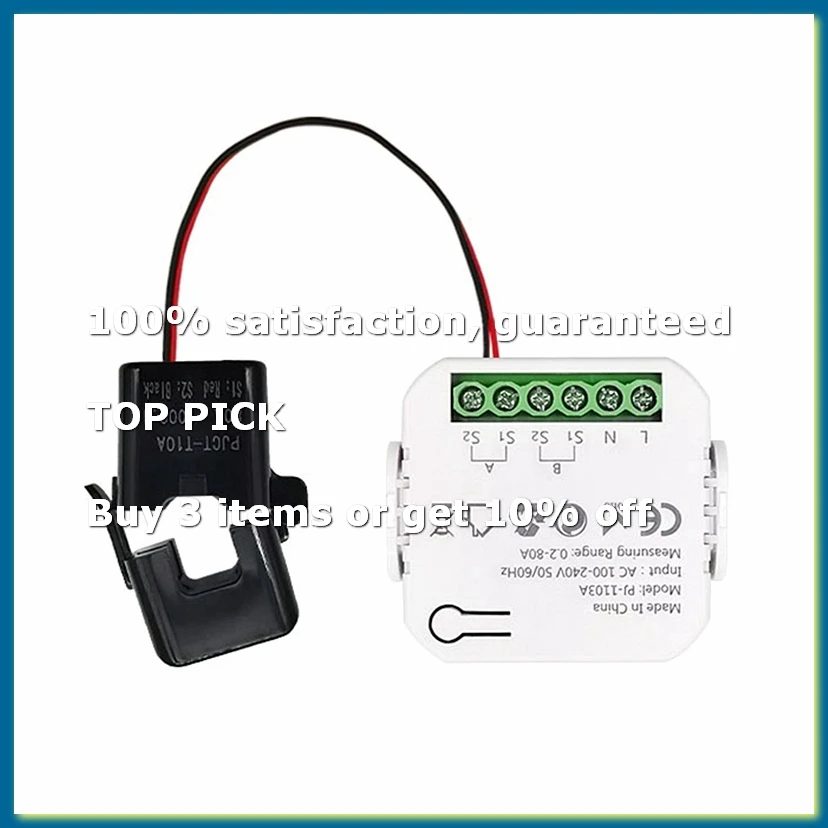 ●Tuya Smart WiFi Meter Bidirection with Current Transformer App Monitor Power 80A Support Alarm 1 Channel-1CT