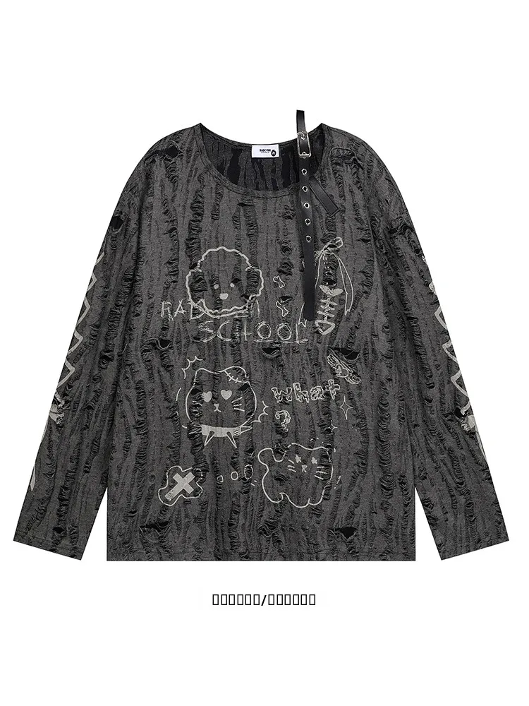 

Тонкая футболка с принтом животных, с открытыми плечами и длинными рукавами, универсальная, модная, свободного кроя, для всех сезонов