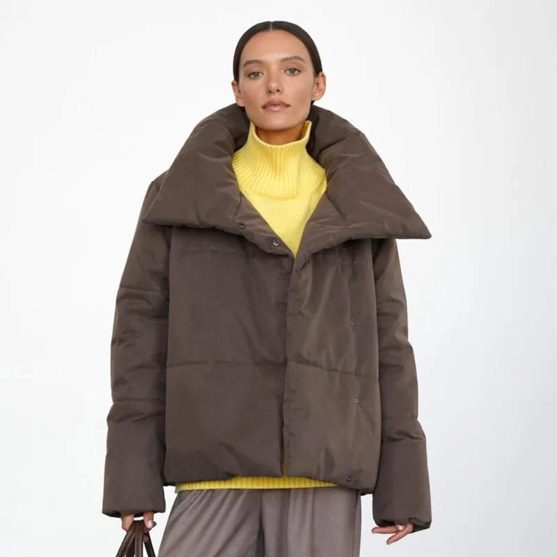 

Talenza Women Cotton Jacket Coat New High Neck Solid Casual Warm Jacket Chic Commuter Streetwear Warm Thickened Women Parka Coat
