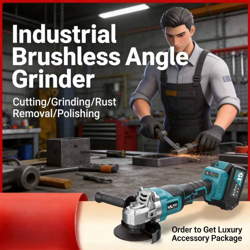 Brushless Cordless Lithium Angle Grinder High Power Handheld Cutting Grinding Polishing Machine Household Portable Power Tool
