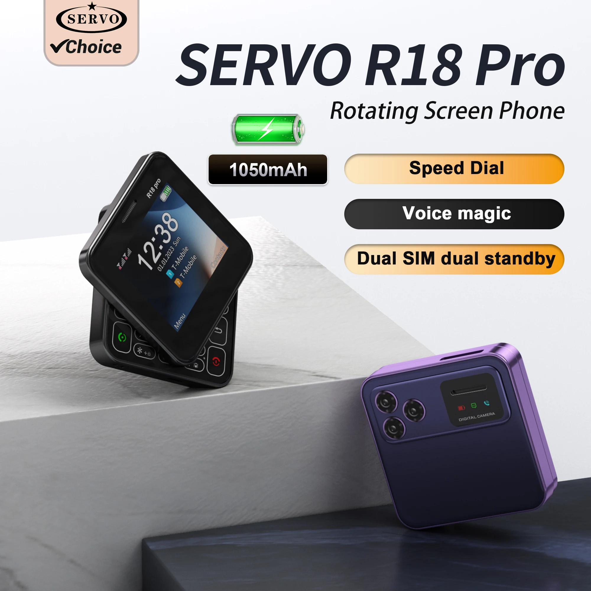 SERVO Mini Mobile Phones Rotating Screen 2G GSM Dual SIM Standby Cell Phone 2.4