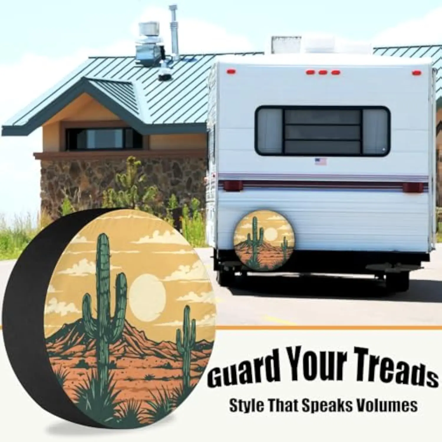Desert Cactus Sunset Tire Cover Waterproof RV Spare Wheel Protector Trailer Camper 15 Inch