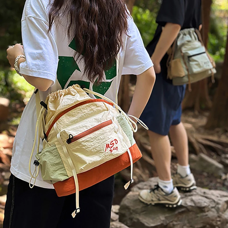 Bolsa de gimnasio con cordón, gran capacidad, para viajes al aire libre, desplazamientos, compras, bolsos de hombro tipo bandolera, paquete ligero de botella de agua para teléfono