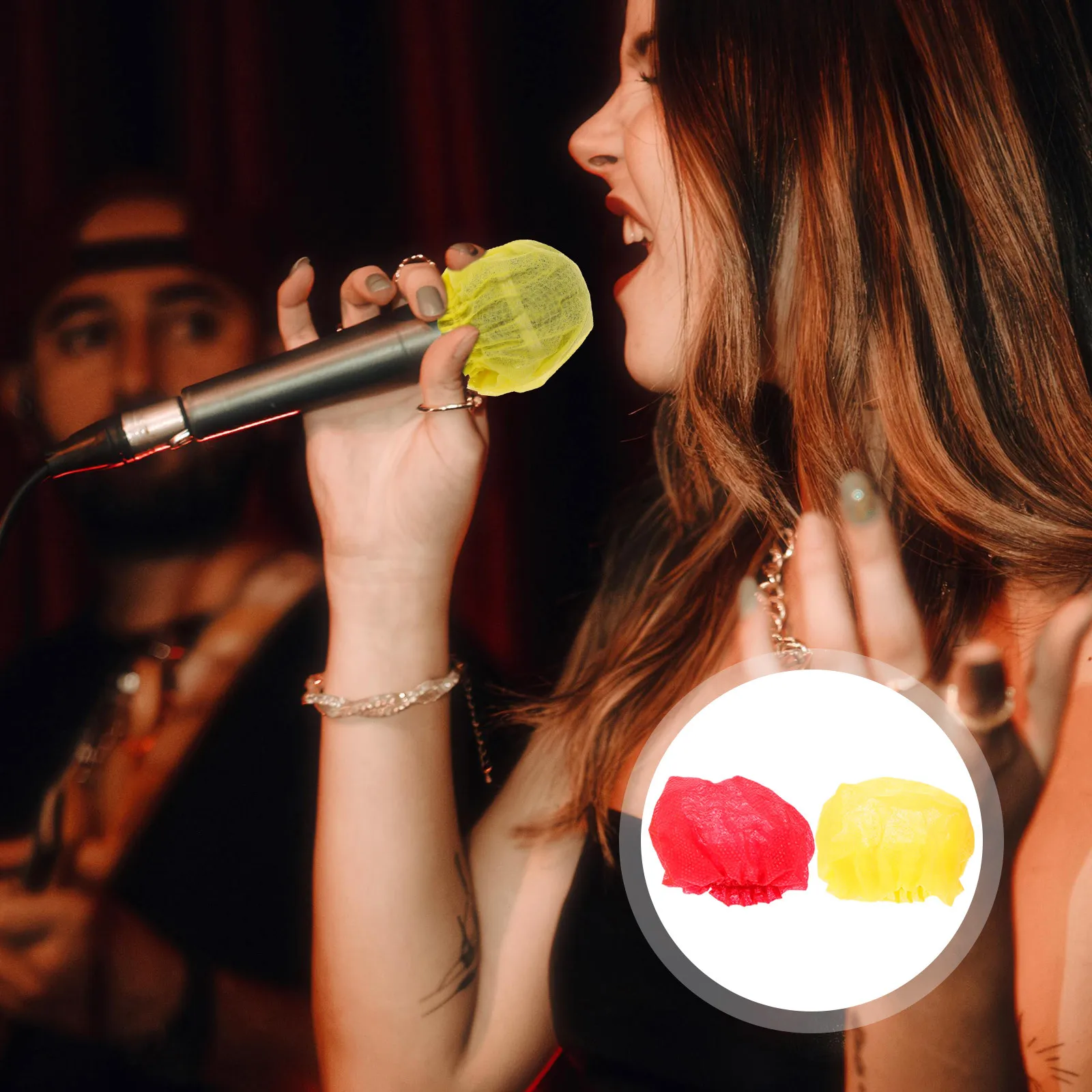 

200Pcs Onetime Microphone Covers Non-Woven Handheld Mic Cover Elastic Band Windshield Bulk Disposable for Ktv and Live Events