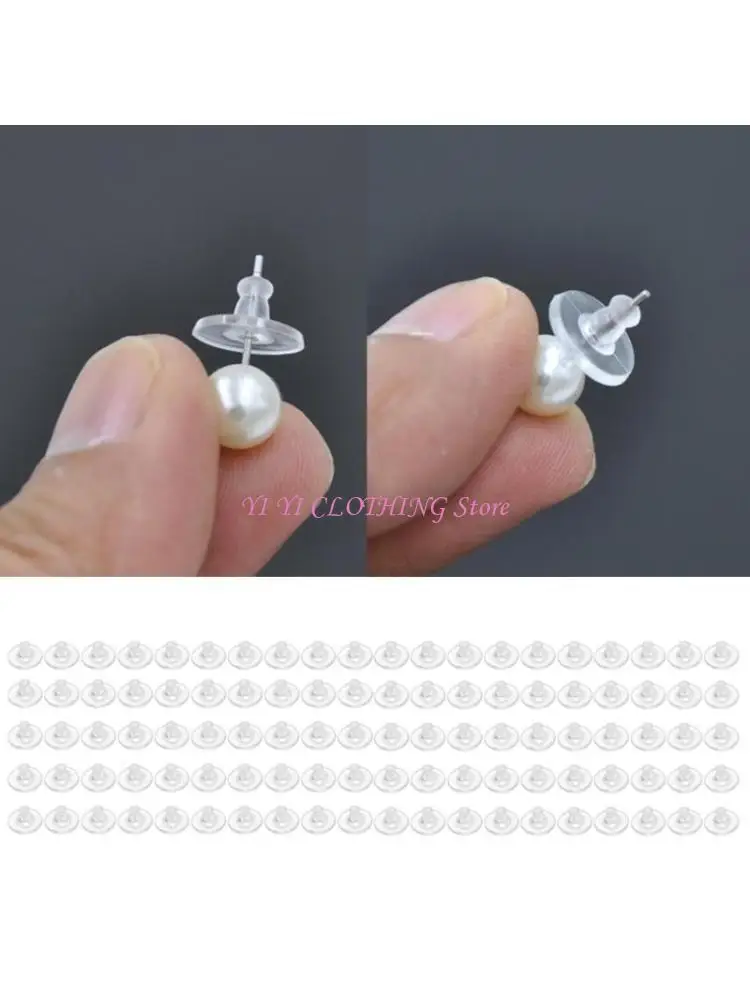 N5KF Set of 100 Silicone Earring Stoppers Comfortable Ear Studs Back Closure Clear Earrings Closures for Women and Girls
