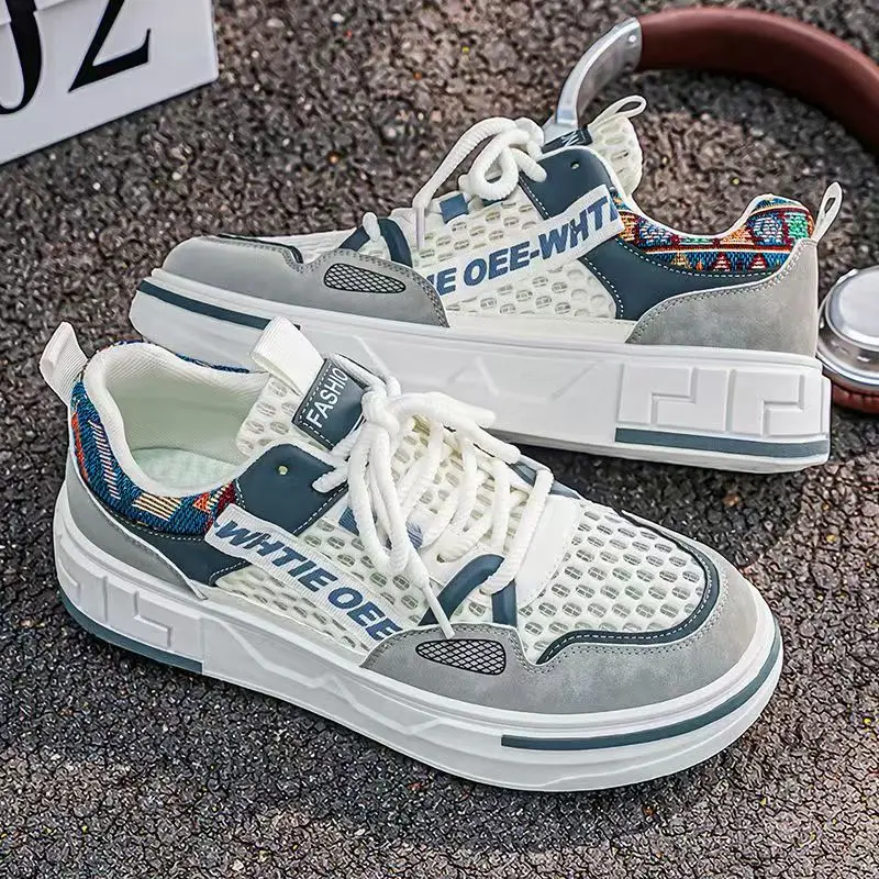 Men Big Mesh Hollow Out Lace Up Casual Board shoes Summer New Thick Sole Non Slip Breathable Fashionable Casual Sneakers