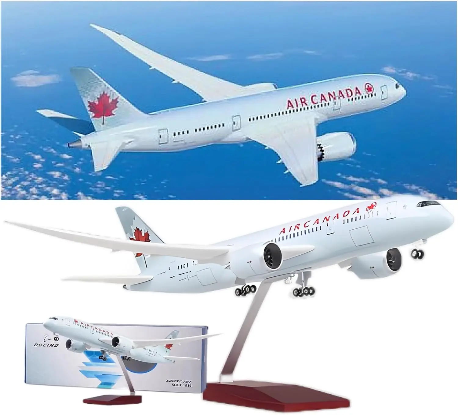 Modellino di Aereo B787 Air Canada per Bambini, Scala 1:43, con Luci e Carrello di Atterraggio, da Collezione
