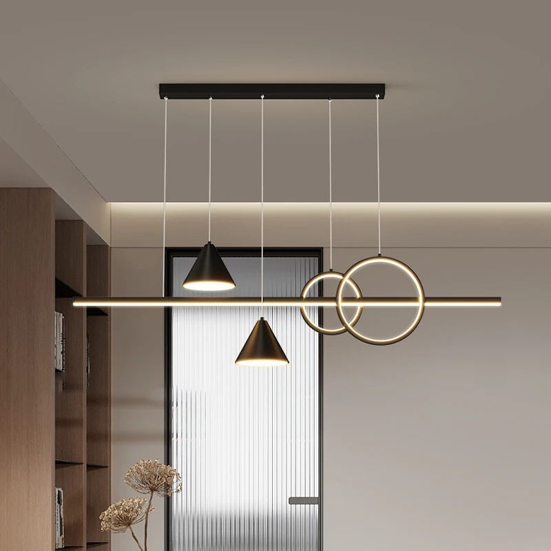 Simple Line Led Restaurant Pendant Lights Bar Counter Dining Table One-Word Long Chandeliers Modern Home Interior Lighting Lamps