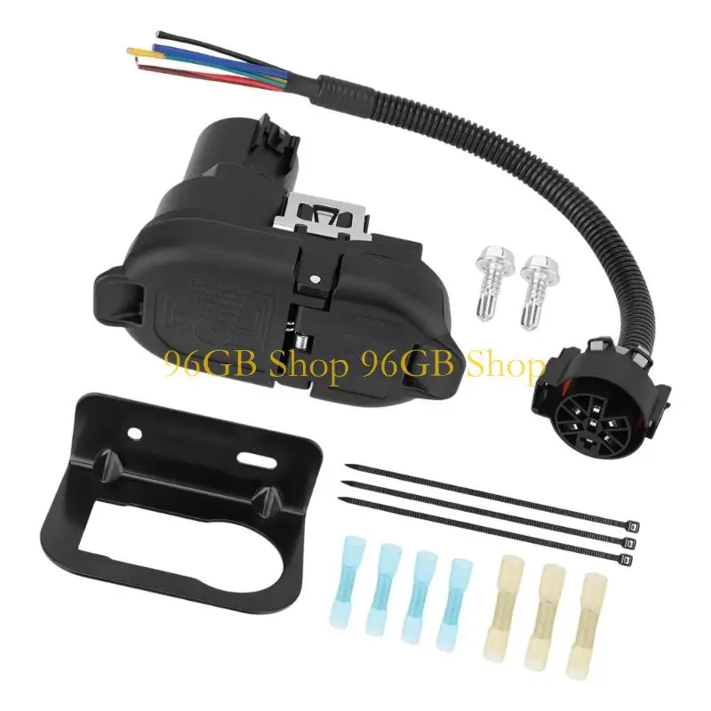 96GB 7 Way & 4 Flat Trailer Tow Hitch Wiring Plugs Receptacle Assembly with Mounting Bracket for USCAR Socket
