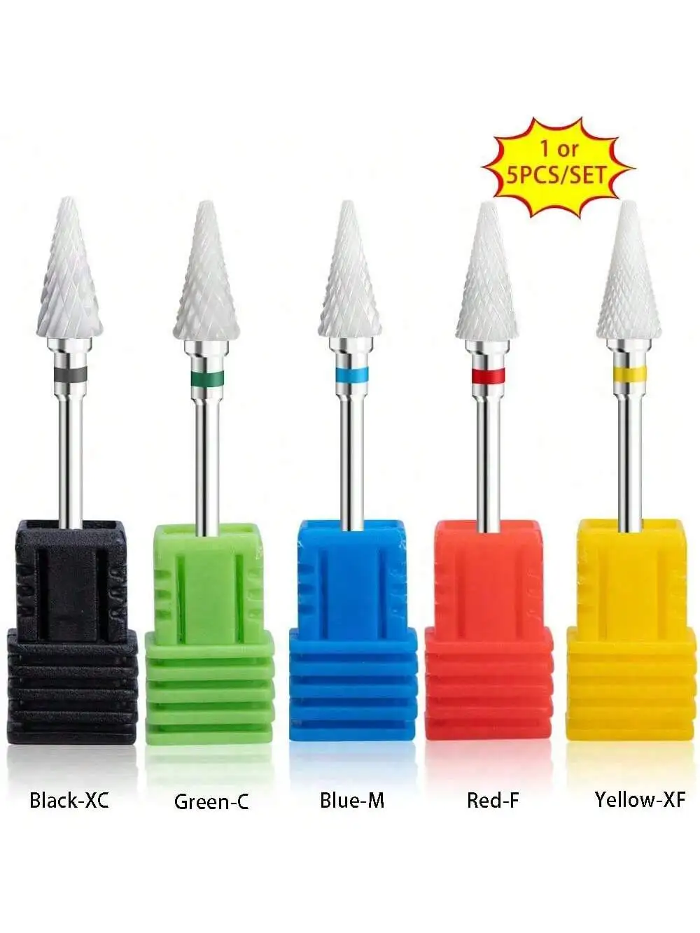 مجموعة لقم مثقاب أظافر سيراميك مكونة من 1 أو 5 قطع - هيبوالرجينيك، شكل مظلة لإزالة طلاء الجل وأدوات المانيكير #1