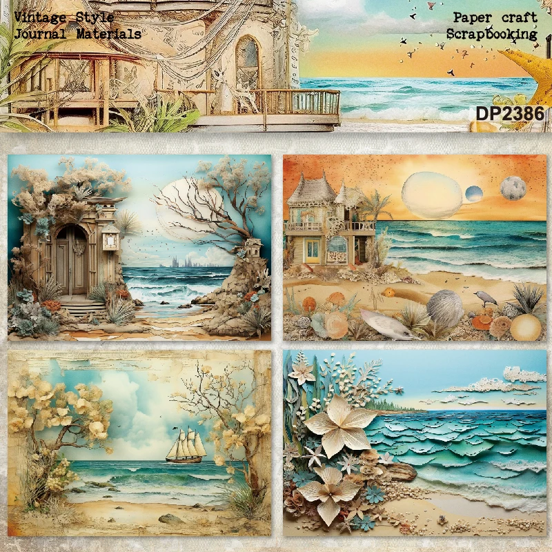 Panalisacraft 8sheets A5 size Vintage Style Sea Light Scrapbooking patterned paper Fancy Card Pack Light weight Craft Paper Card