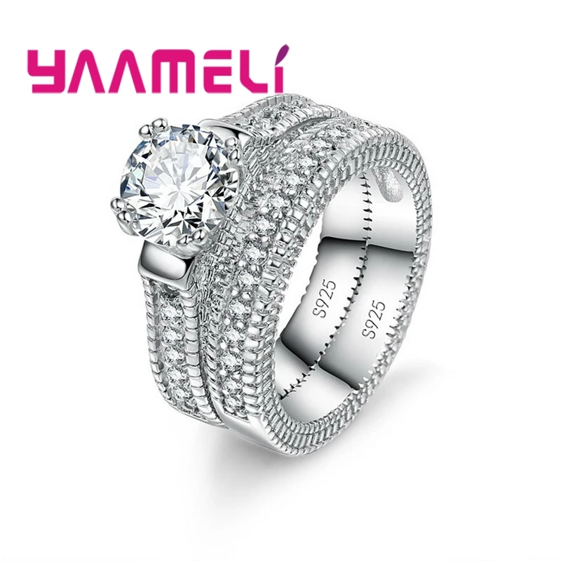 

Latest 2 Pcs 925 Silver Color Couple Wedding Rings Set For Women Square CZ Crystal Bridal Engagement Party Accessories