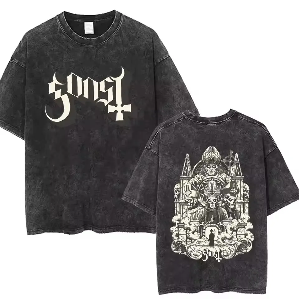 

Washed Vintage Ghost Band T Shirt Male Gothic Rock Metal Music Merch T-shirt High Quality Cotton Men Women Fashion Casual Tshirt