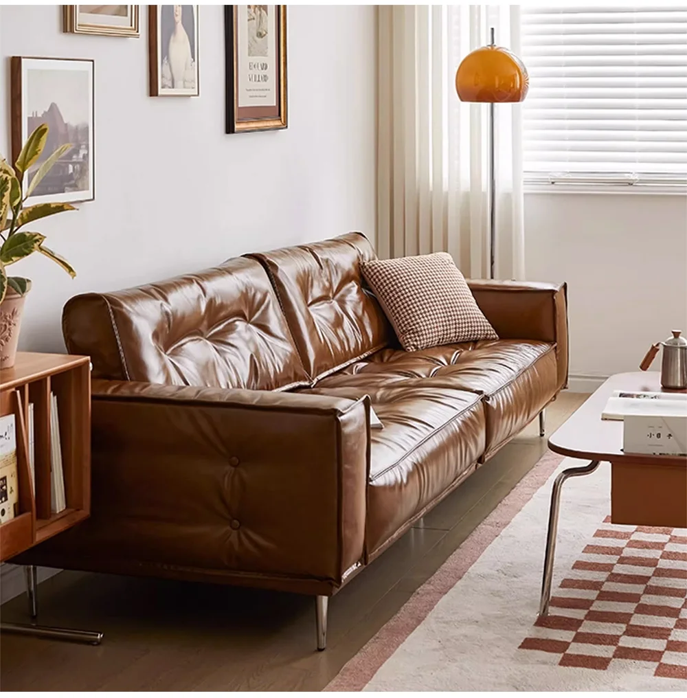 # Italian Retro Oil Wax Leather 3-seater Living Room Sofa Set Modular Office Hotel Apartment Villa Leisure Sofa