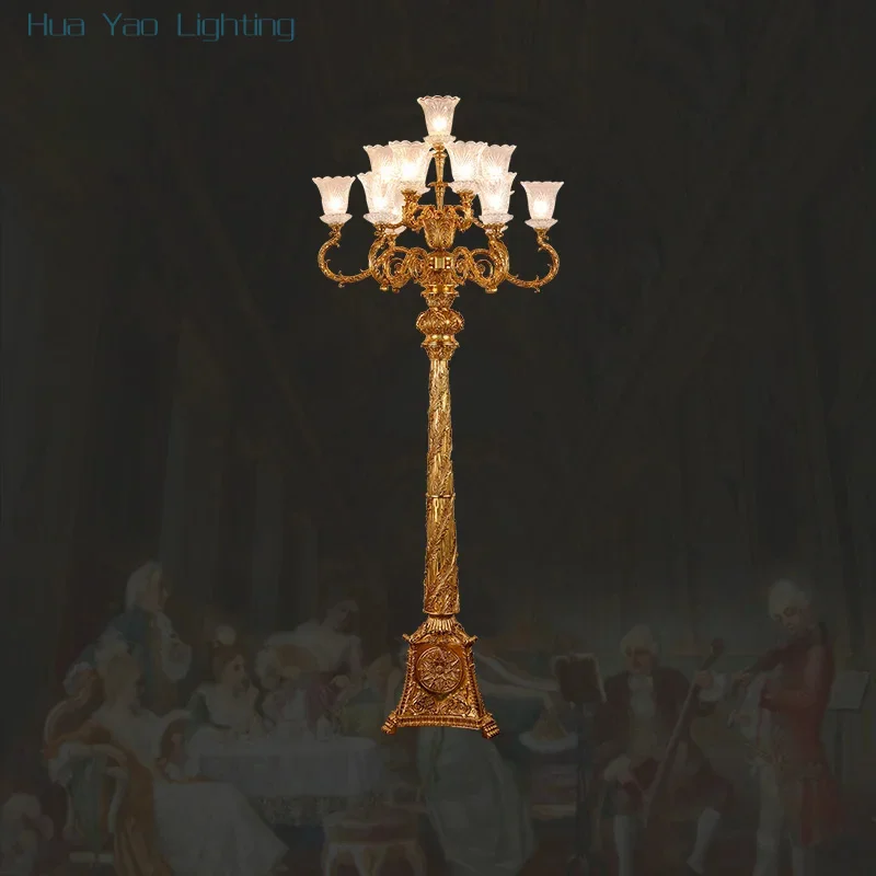 French Style Table Lamp All Copper Casting Living Room Lamp European Luxury Style Villa Large Lobby Vintage Floor Lamp